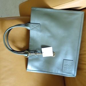 Sandro Paris leather tote bag with chain jewelry NWT olive green gorgeous!